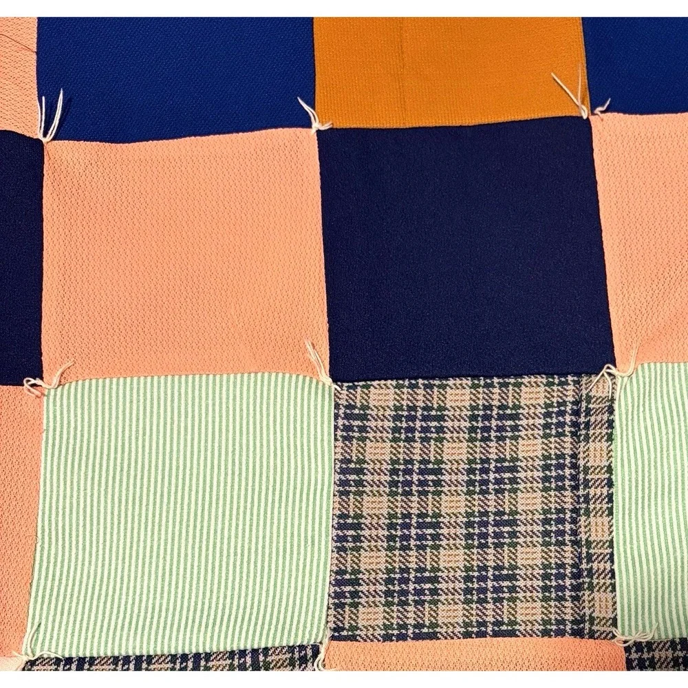 Vintage Patchwork Tie Quilt 72x96 Blue Cabin Cottage Core Granny Chic Handmade